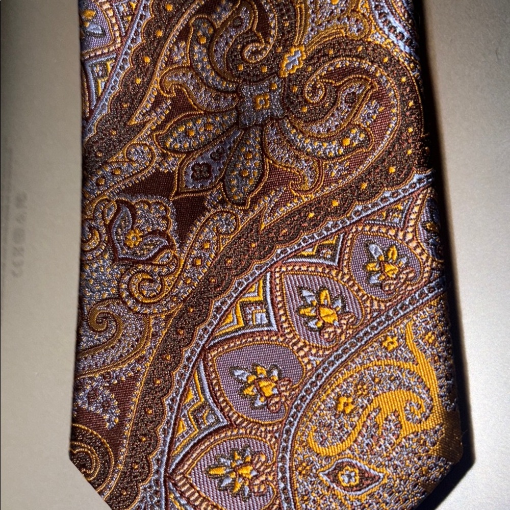 Ike Behar Elegant Paisley Tie in Brown and Gold